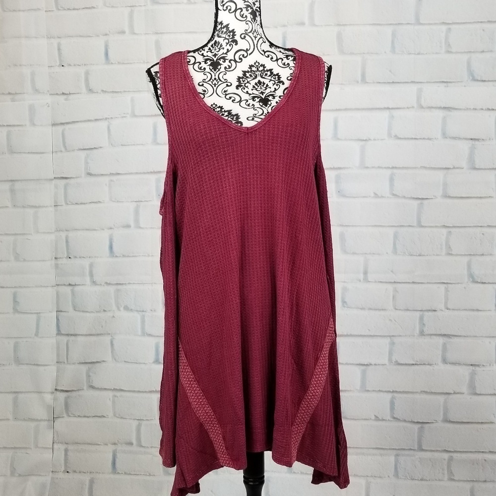 Indigo Thread women's long sleeve cold shoulder plus size 1x waffle knit top b26